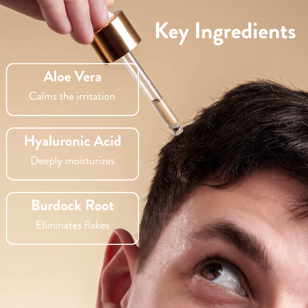 HairKind natural ingredients collage: marine algae prebiotic, immortelle flower, aloe vera for scalp