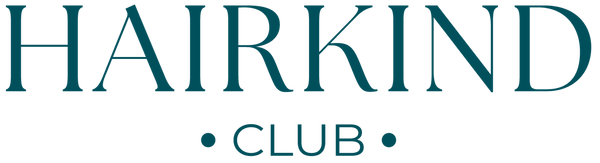 Logo of HAIRKIND CLUB with teal text on a white background