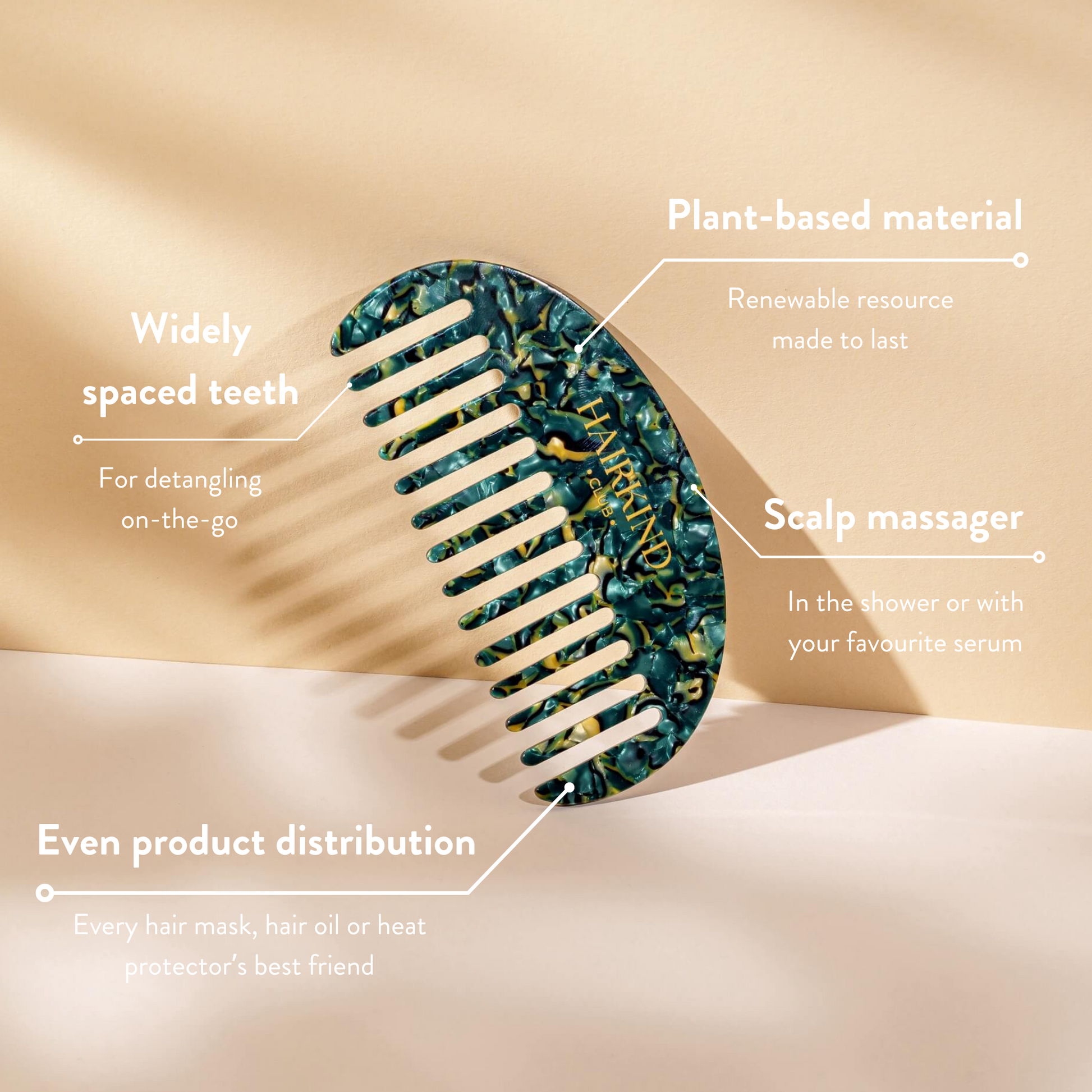 HairKind Comb made from renewable plant-based materials - eco-friendly sustainable hair care tool