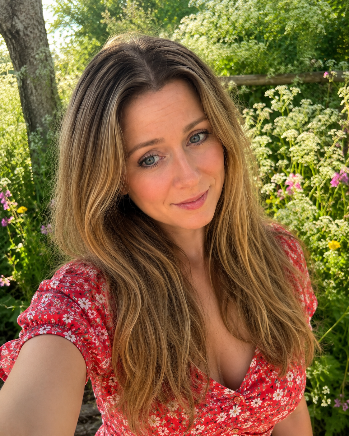 Emily outside with healthy-looking hair